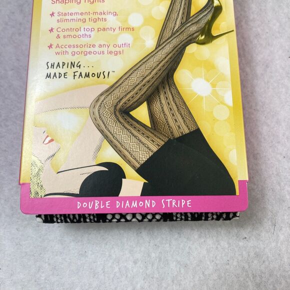 Star‎ Power By Spanx Women Size B Shaping Tights Black Open Weave Diamond Stripe - Picture 4 of 7
